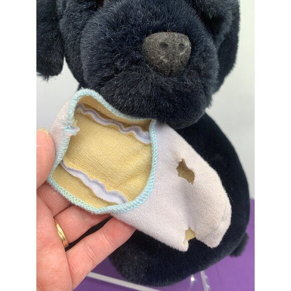 1987 Dakin Soft Classics Black Lab Plastic Brown Eyes Flocked Nose with Chewed S - Picture 3 of 11